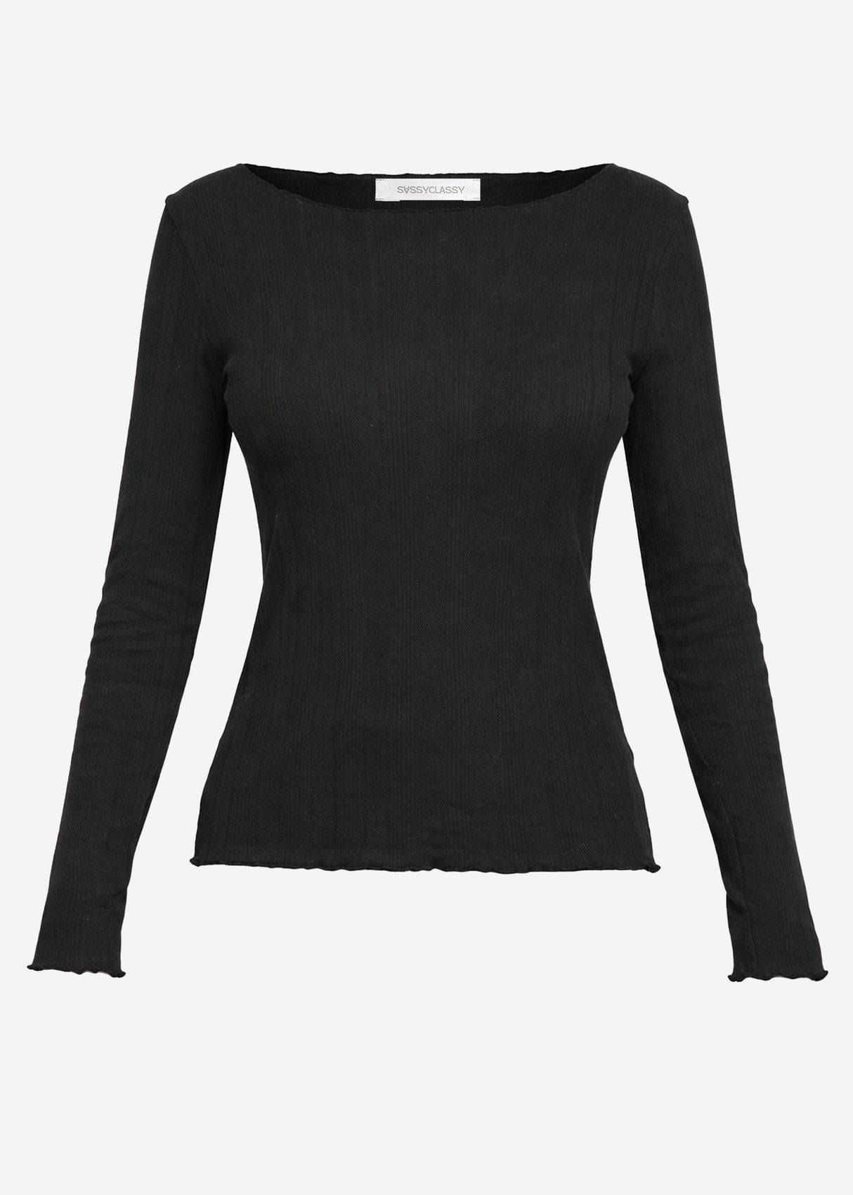 Pointelle long-sleeved shirt - black