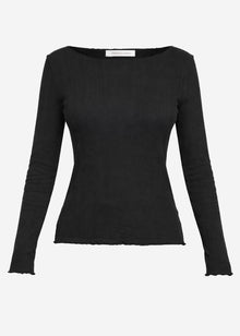 Pointelle long-sleeved top - black
