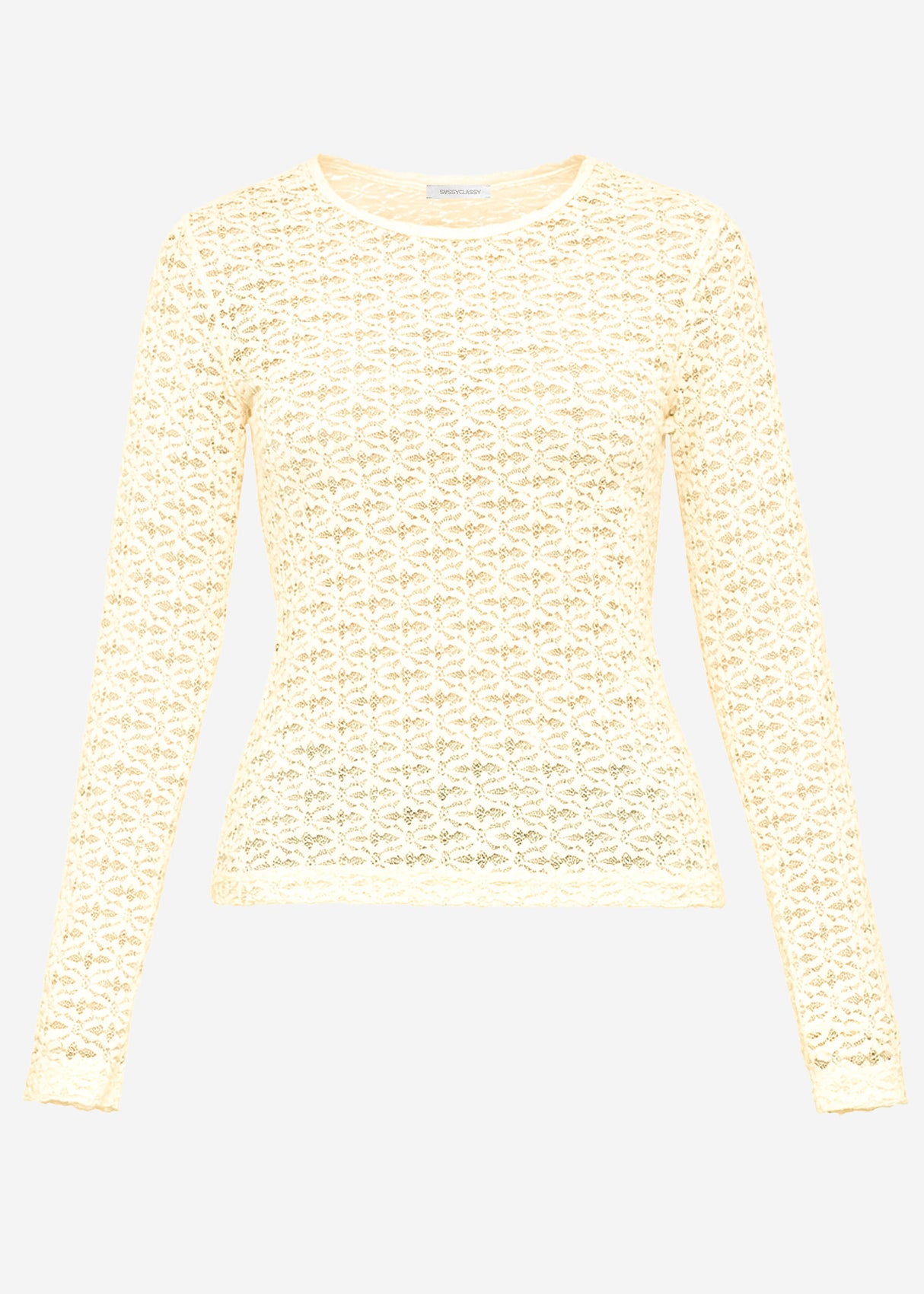 Langarmshirt aus floraler Spitze - buttergelb