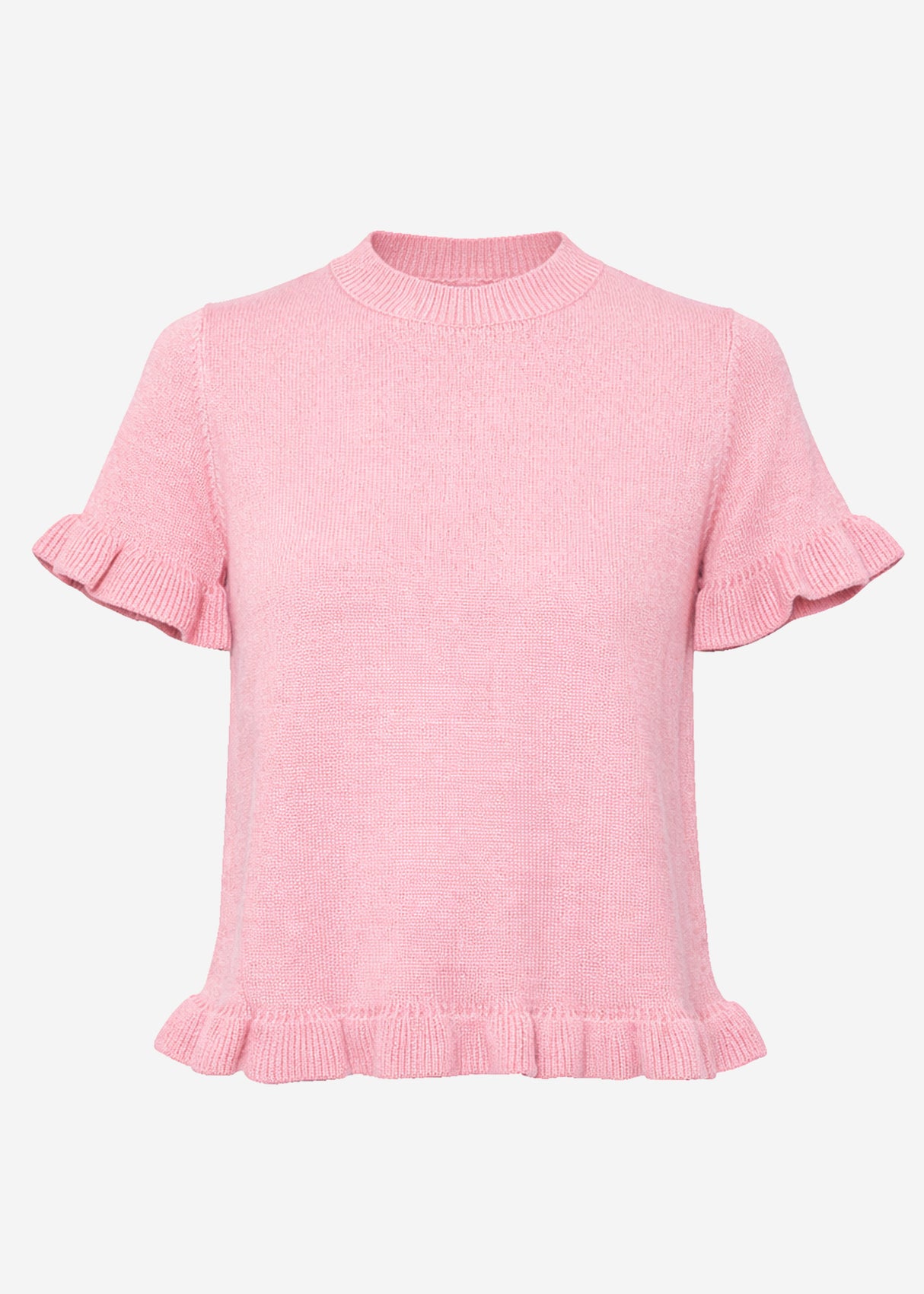 Short-sleeved sweater with ruffles - pink