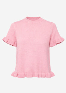 Short-sleeved jumper with flounces - rose