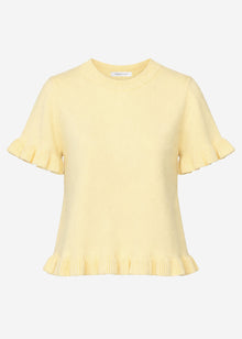 Short-sleeved top with flounces - butter yellow