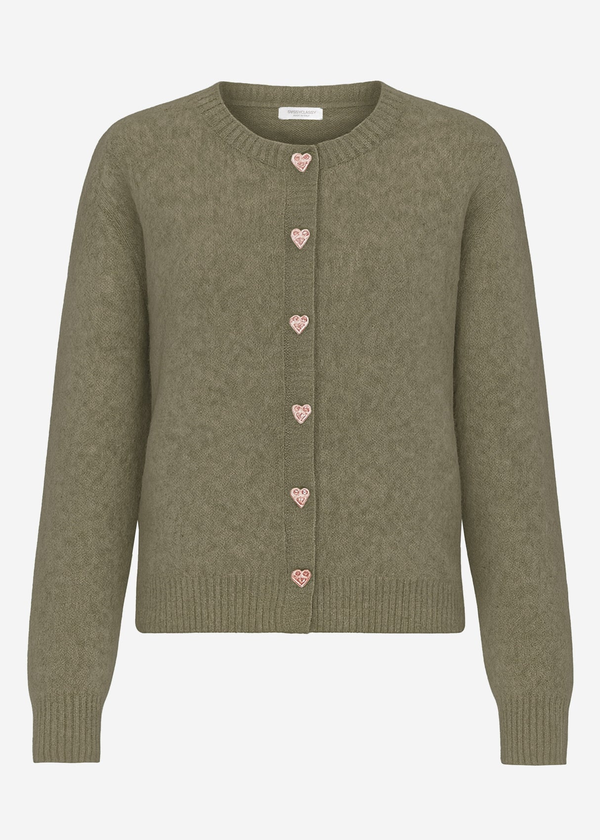 Strickjacke mit Herzknöpfen - khaki