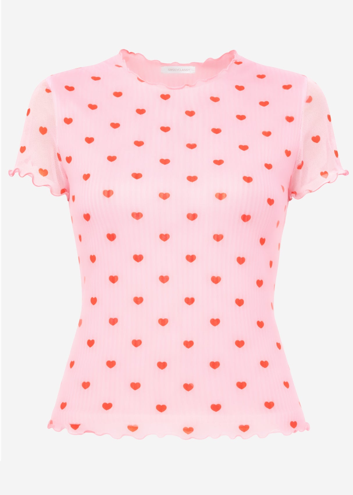 Mesh T-shirt with heart print - pink