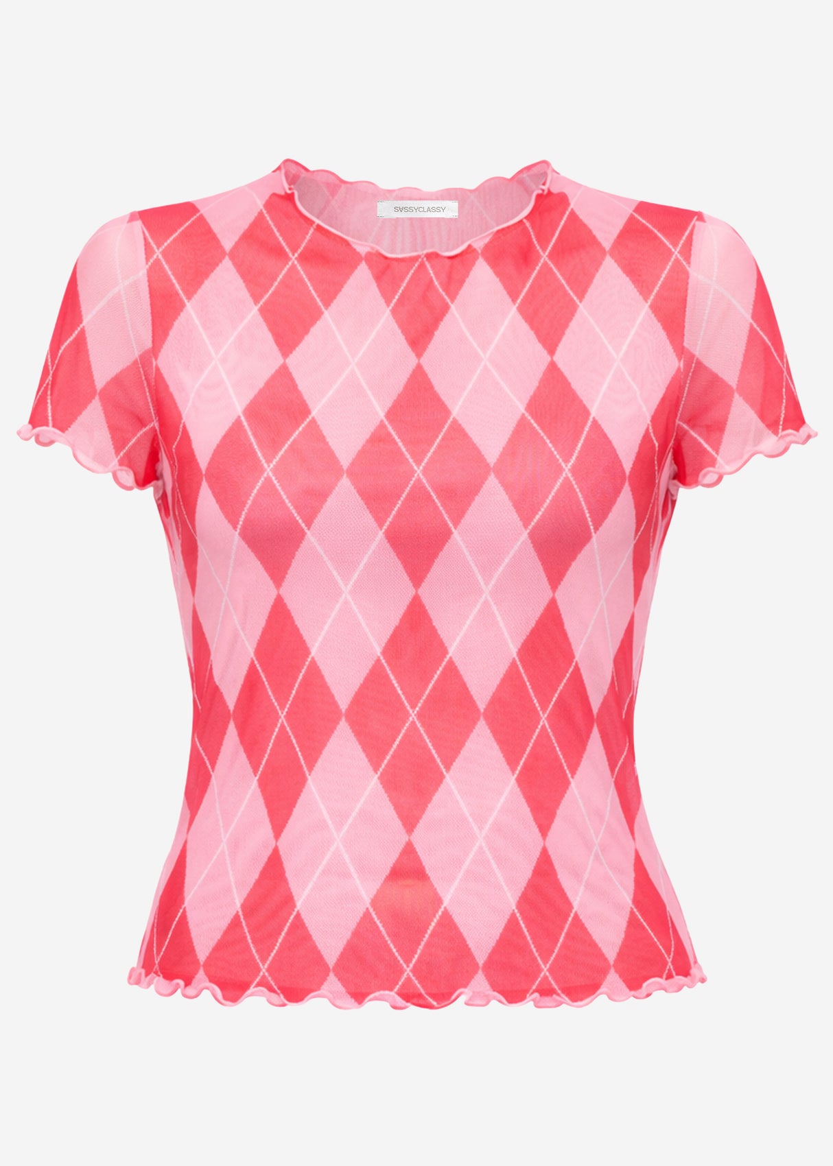 Mesh T-shirt with diamond print - pink