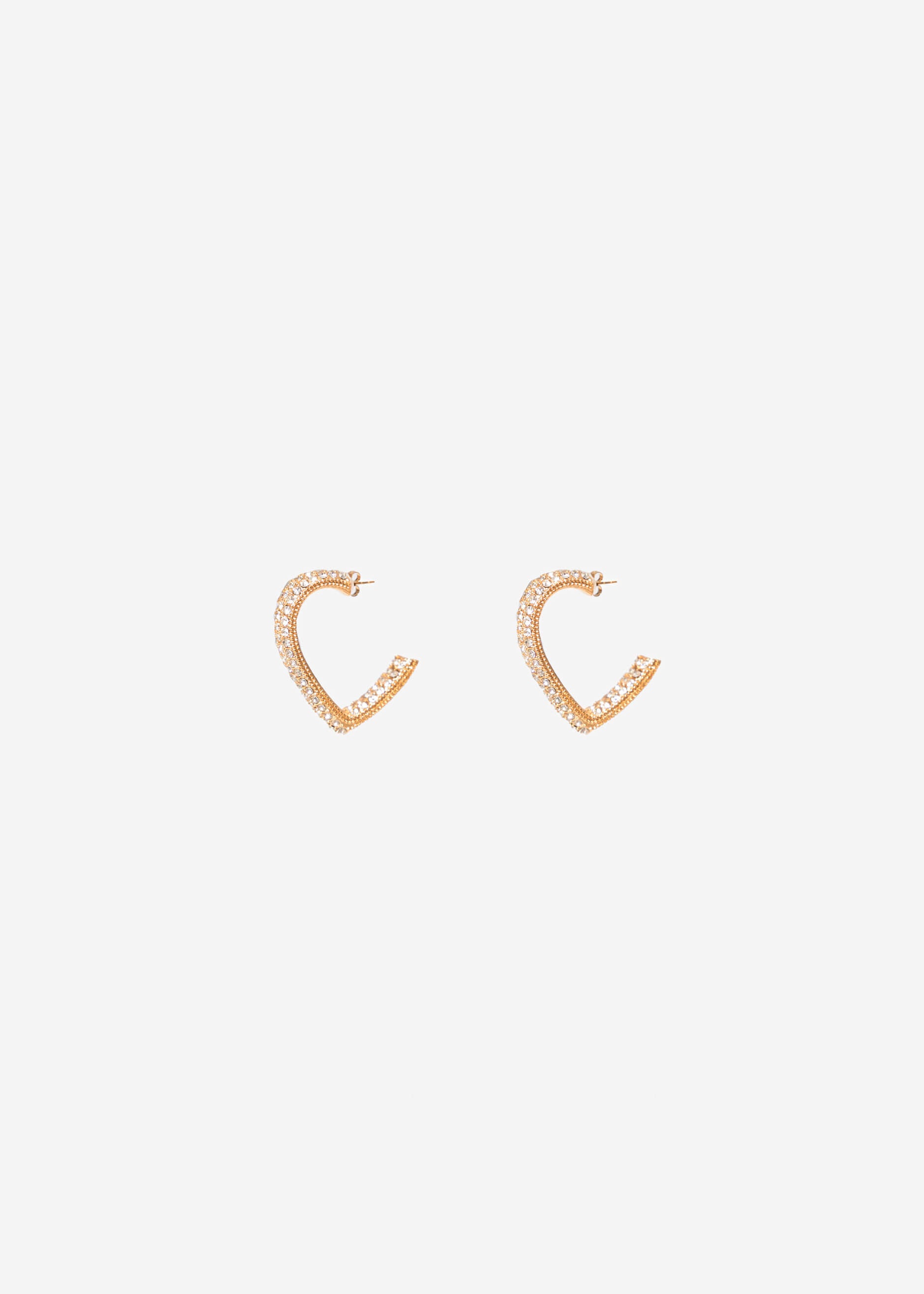 Heart earrings with sparkling stones - gold