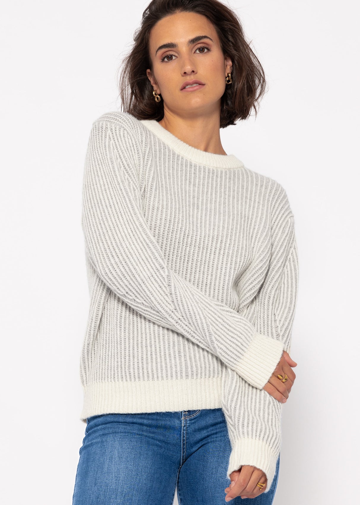 2-tone ribbed sweater - grey-off-white