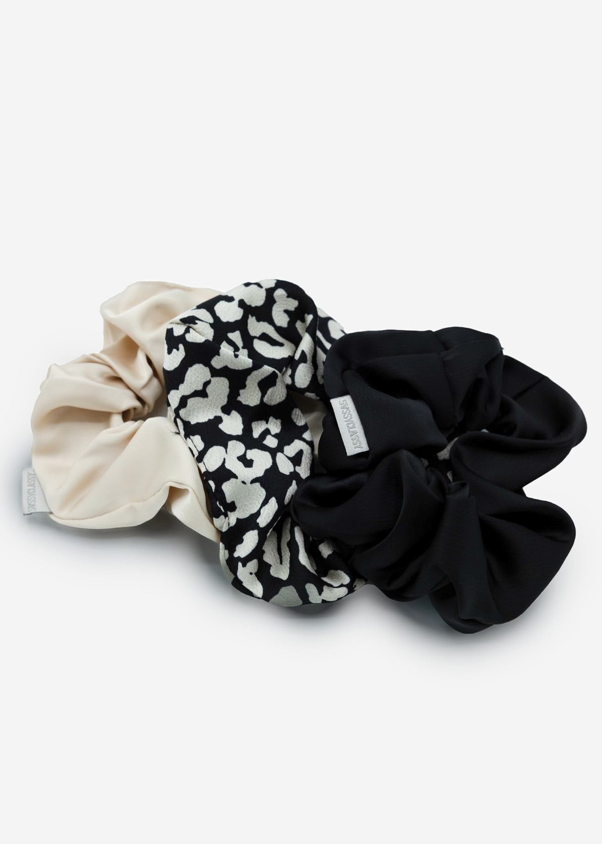Set of 3 scrunchies - black-champagne-leo