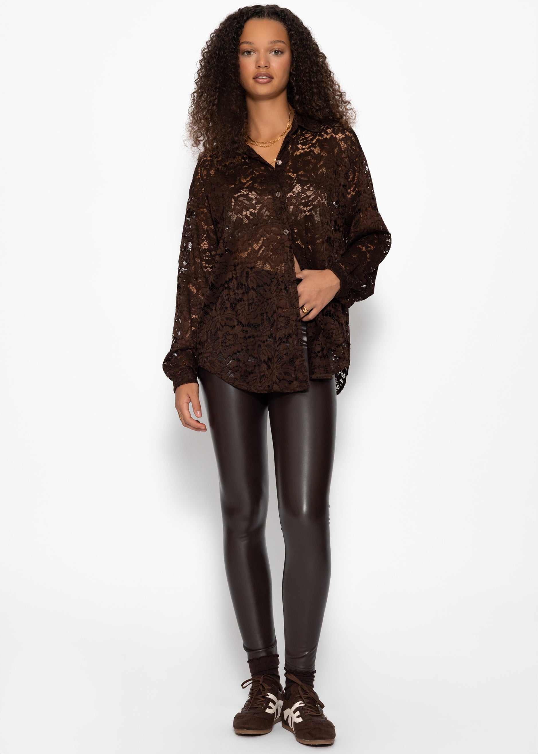 Bluse aus transparenter Spitze - braun