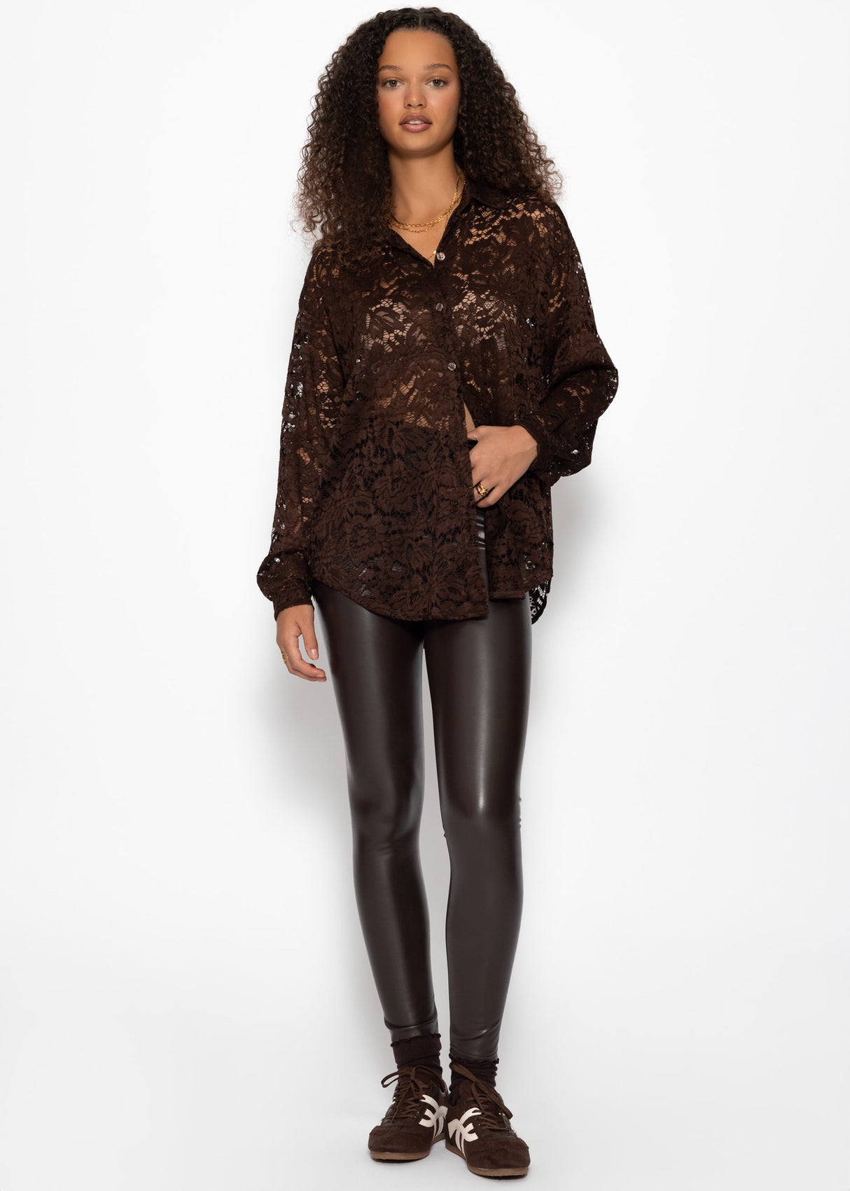 Transparent lace blouse - brown