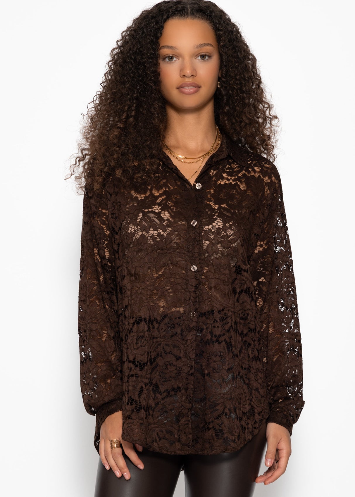 Transparent lace blouse - brown