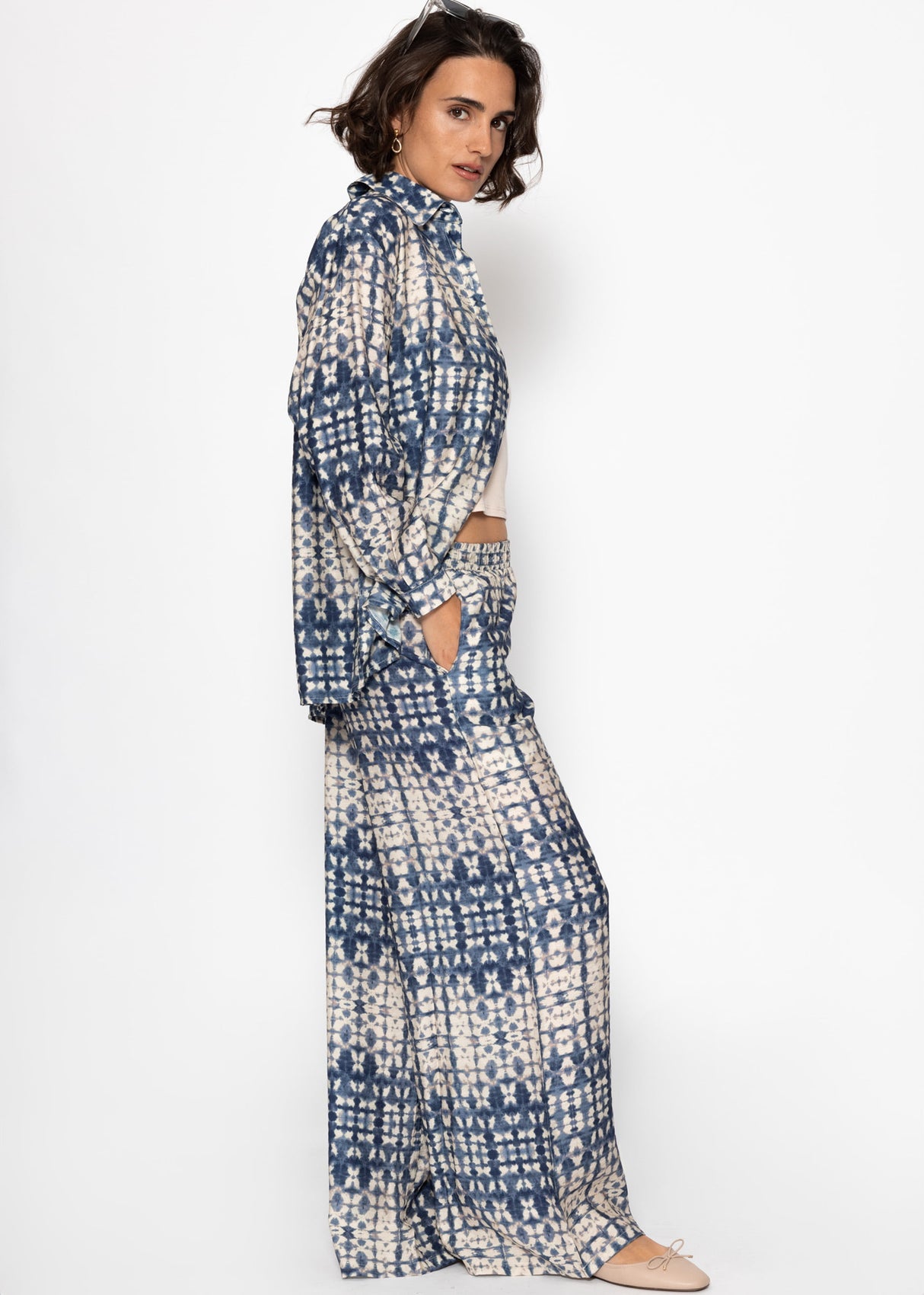 Bluse mit Print - blau