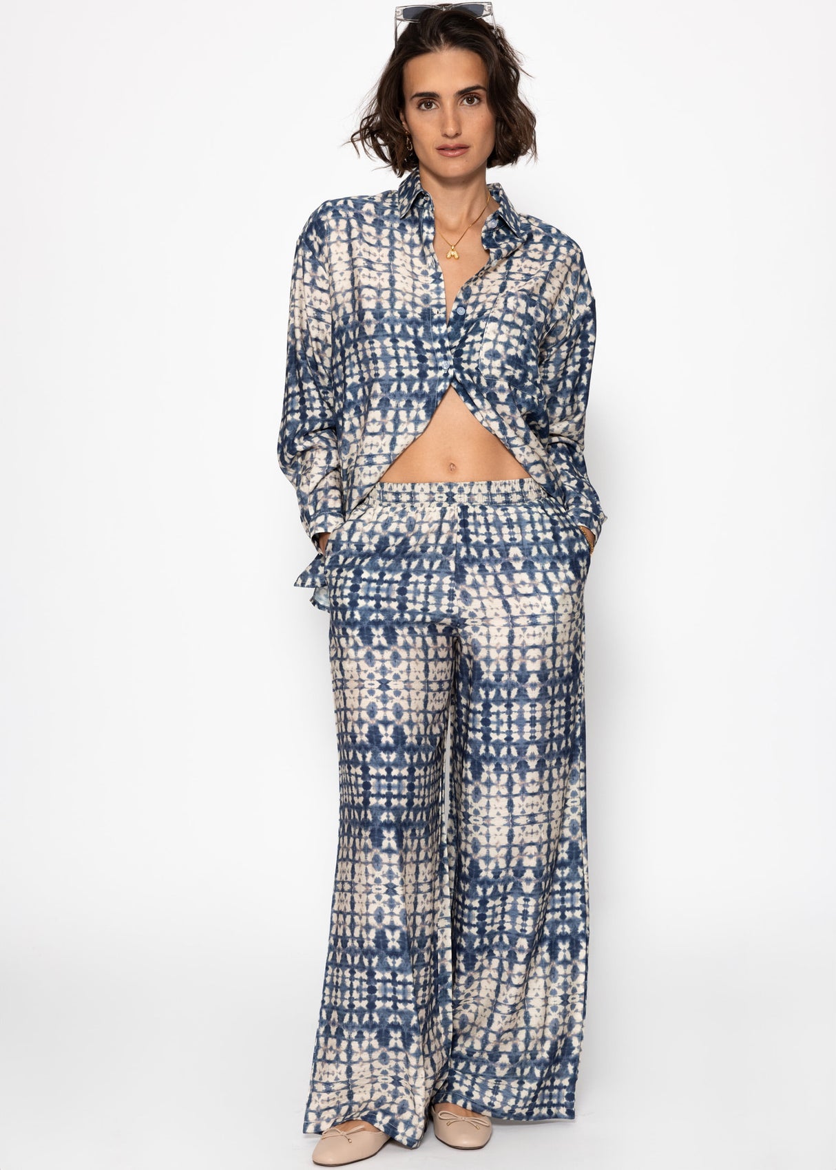 Bluse mit Print - blau