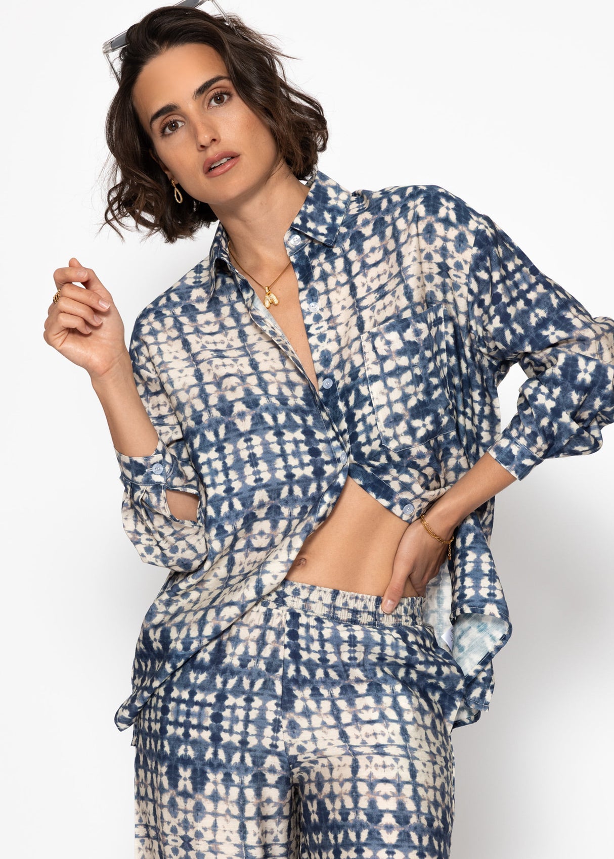 Bluse mit Print - blau