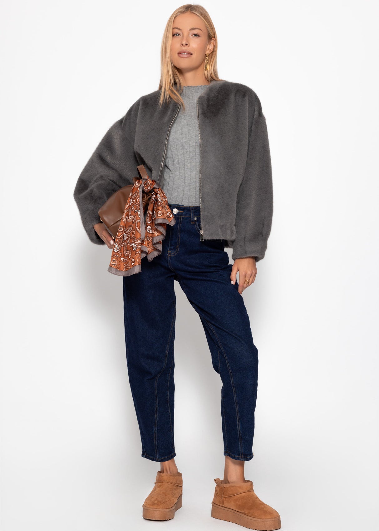 Faux fur bomber jacket - gray