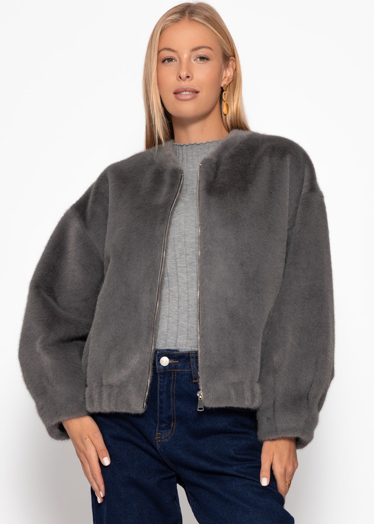 Faux fur bomber jacket - gray