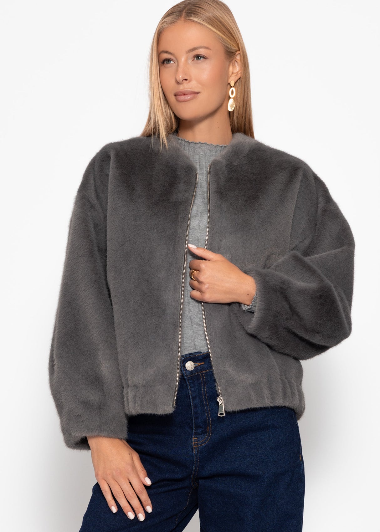 Faux fur bomber jacket - gray