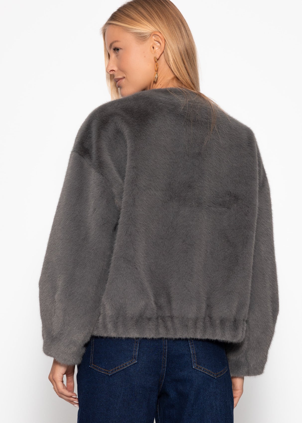 Faux fur bomber jacket - gray