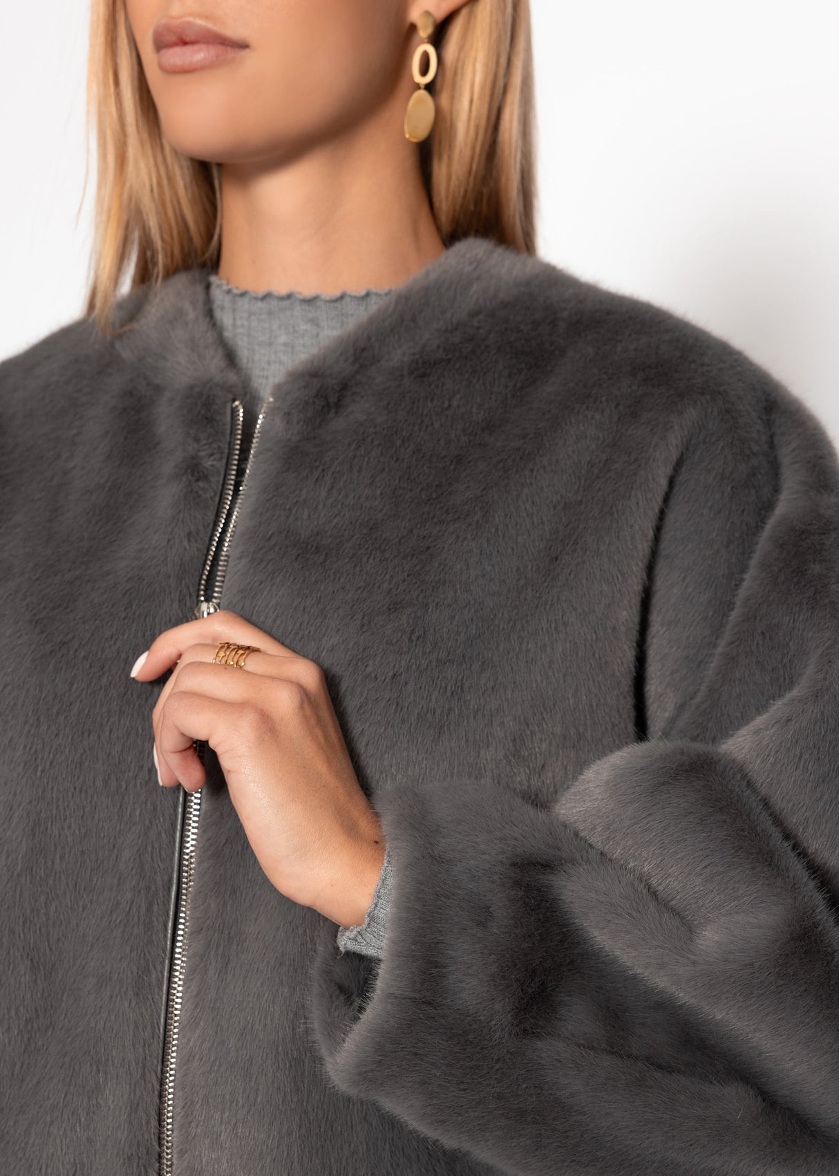 Faux fur bomber jacket - gray