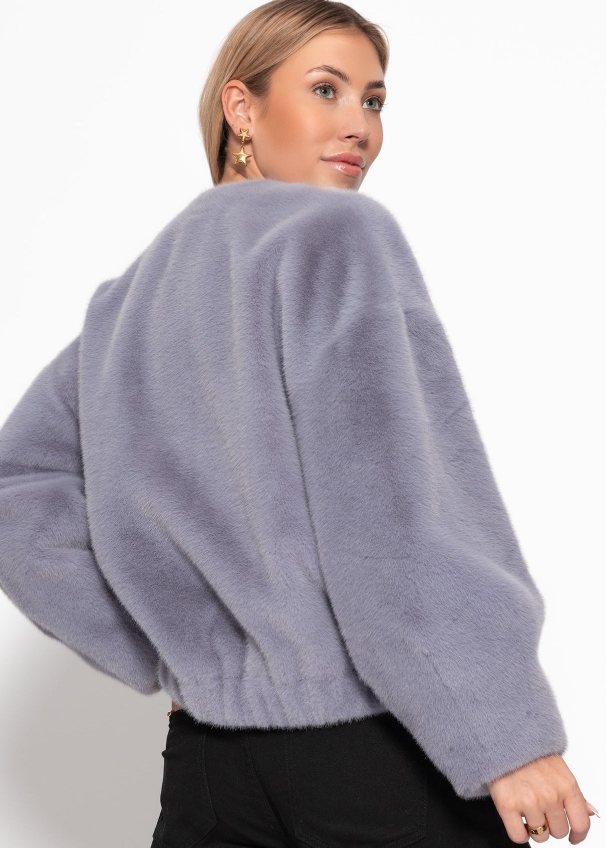 Bomberjacke aus Fellimitat - lavendelgrau