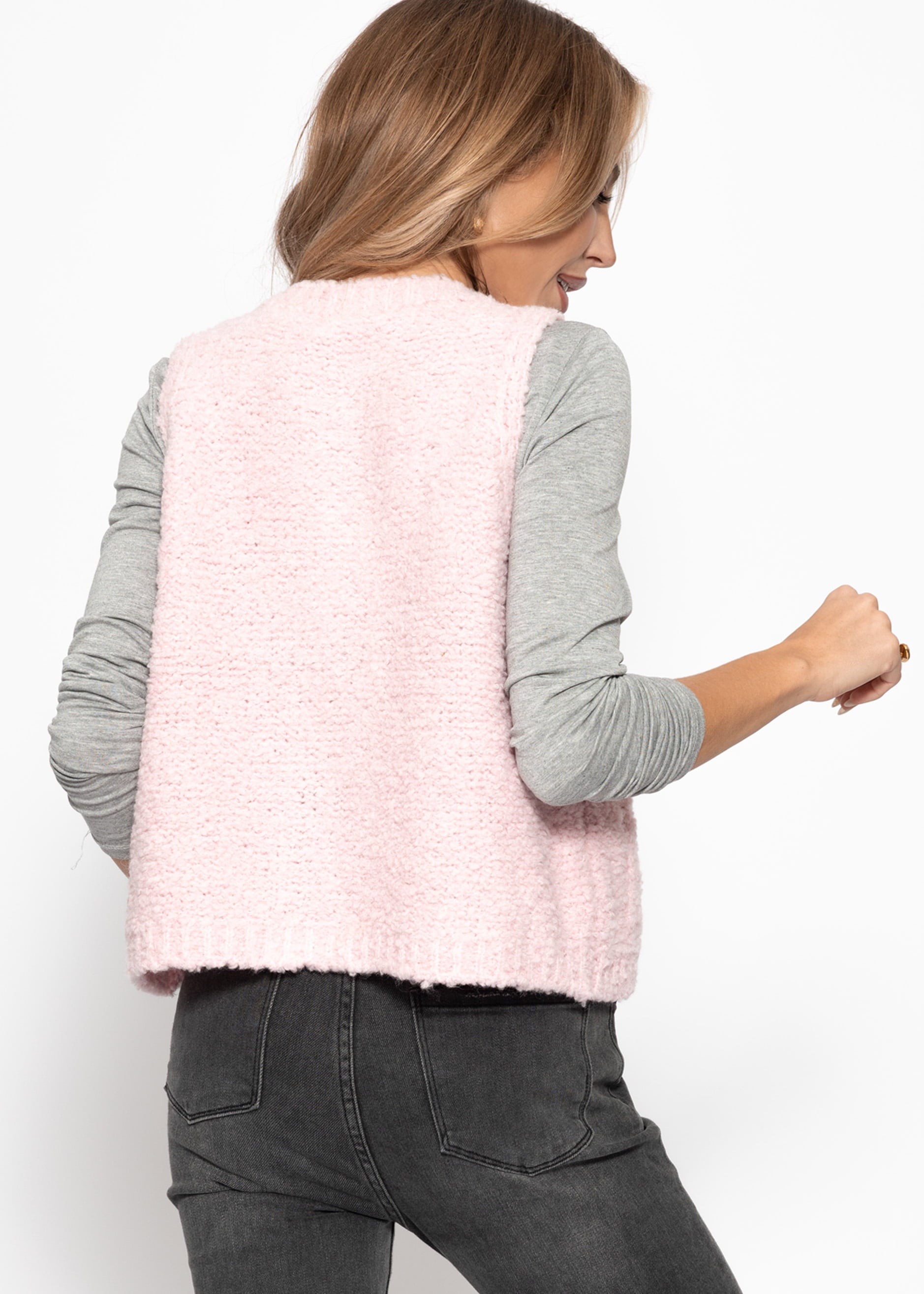 Bouclé-Weste mit Taschen - rosa
