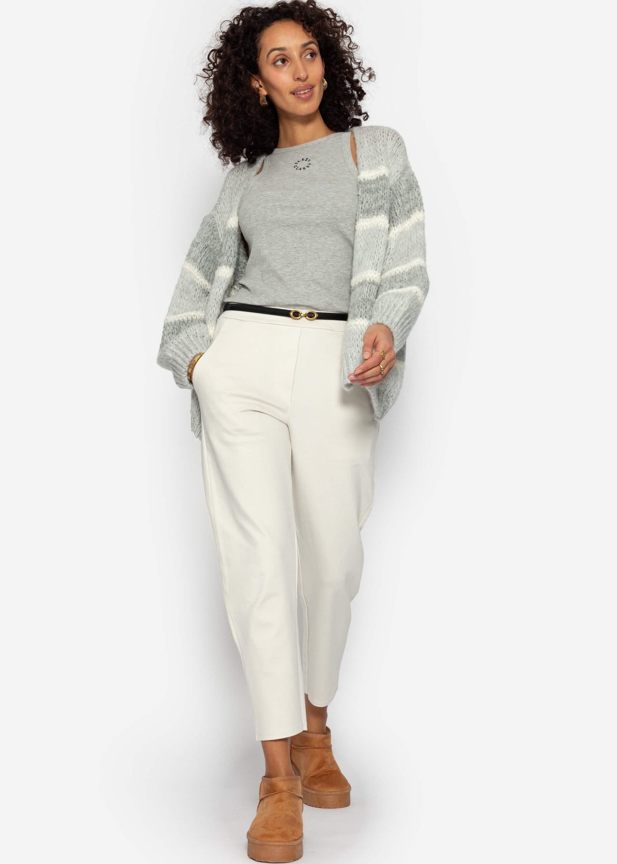 Cardigan in striped design - grey