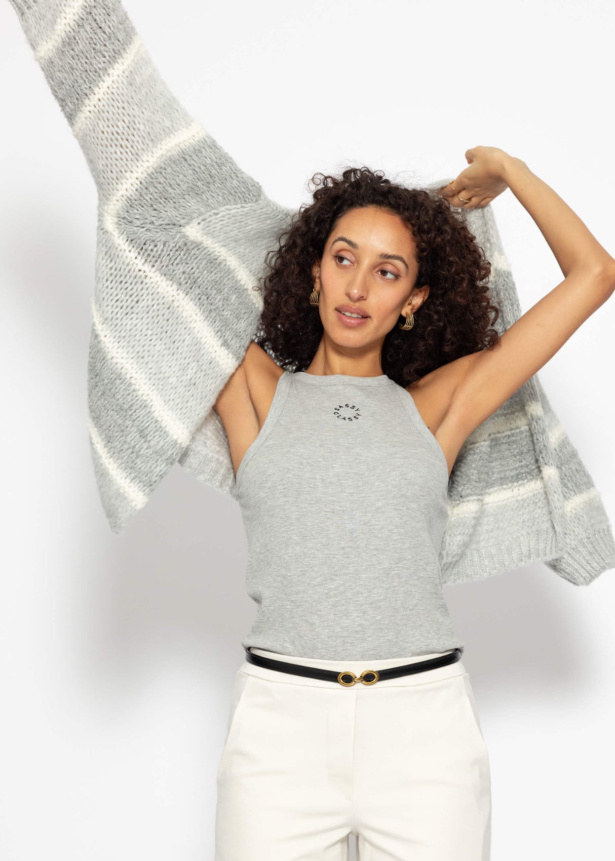 Cardigan in striped design - grey