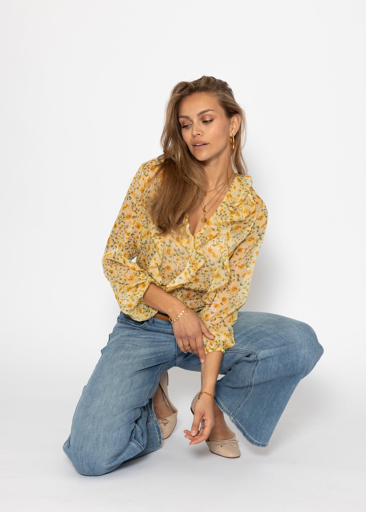 Chiffon blouse with ruffles - yellow