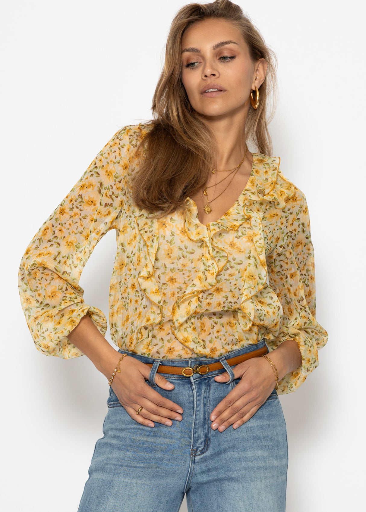 Chiffon blouse with ruffles - yellow