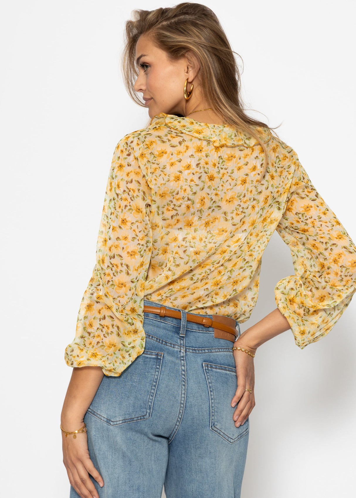 Chiffon blouse with ruffles - yellow