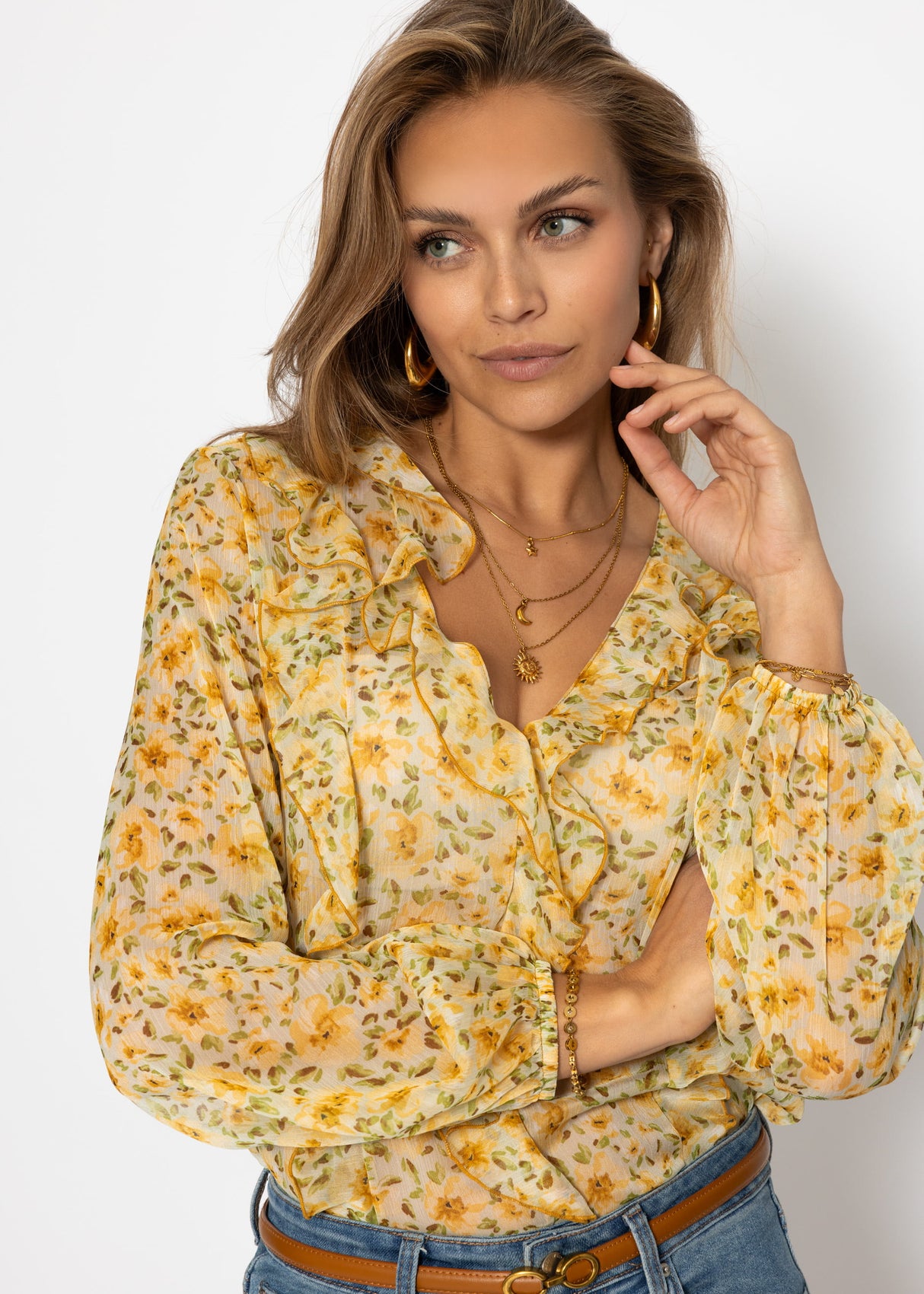Chiffon blouse with ruffles - yellow