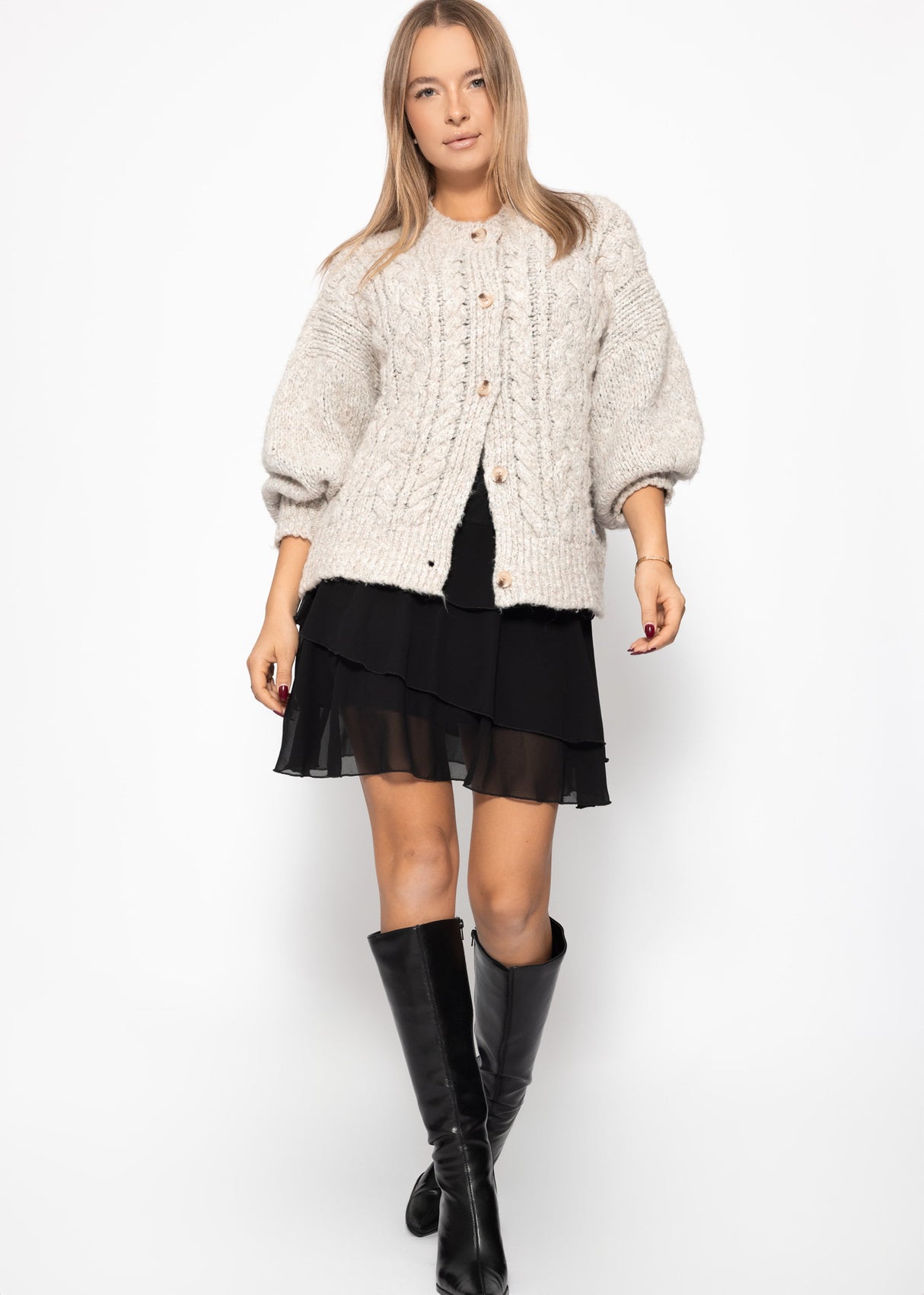 Chiffon skirt with flounces - black