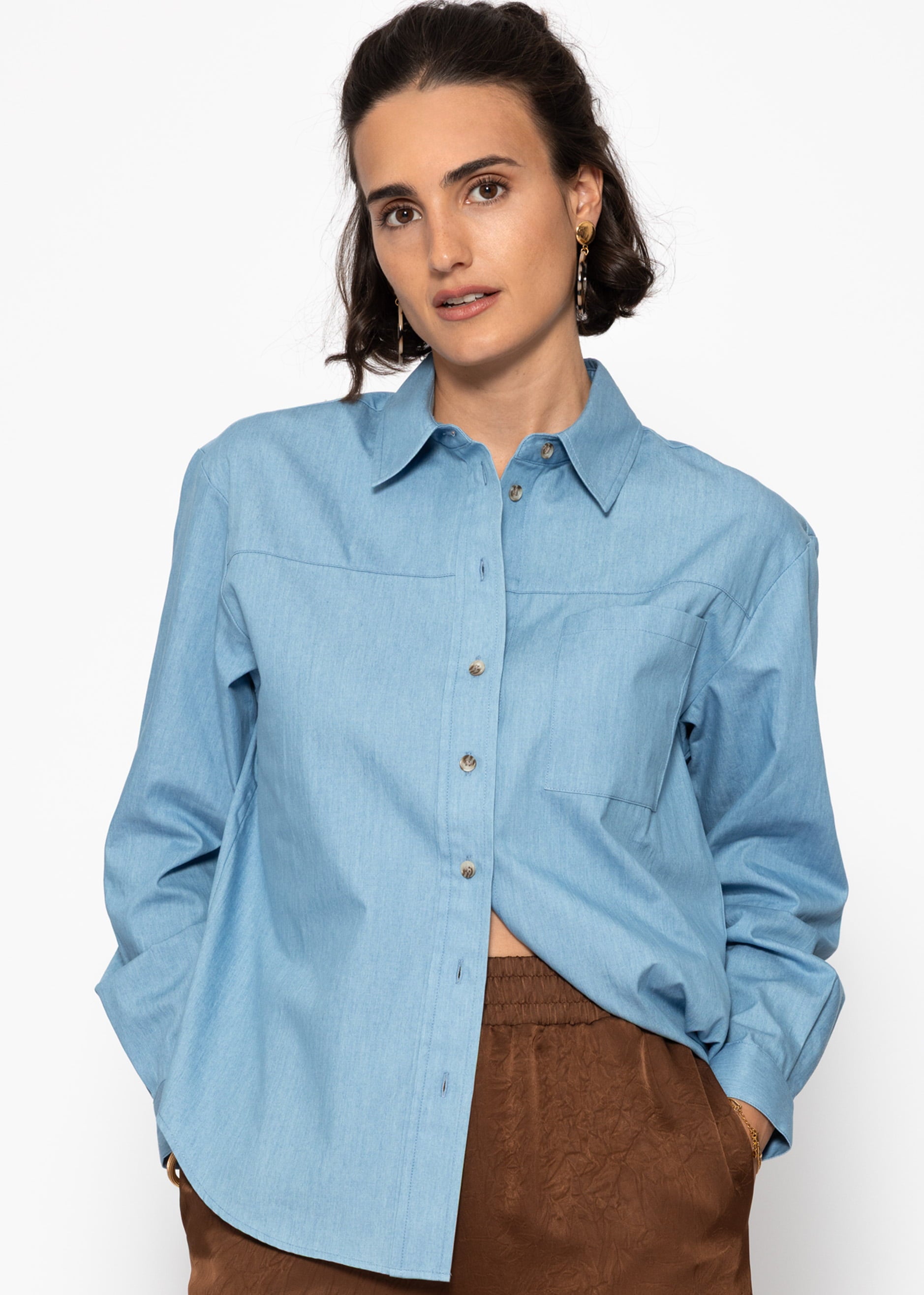 Denim Hemdbluse mit Brusttasche - blau
