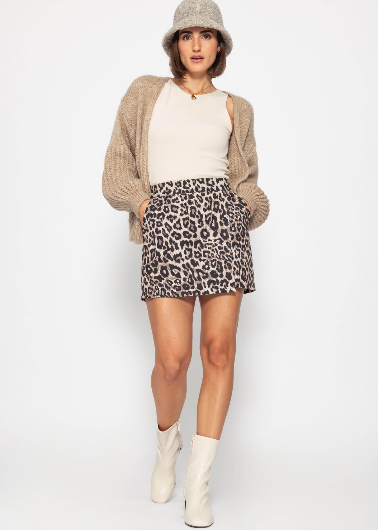 Double -layer, ribbed tank top - light beige