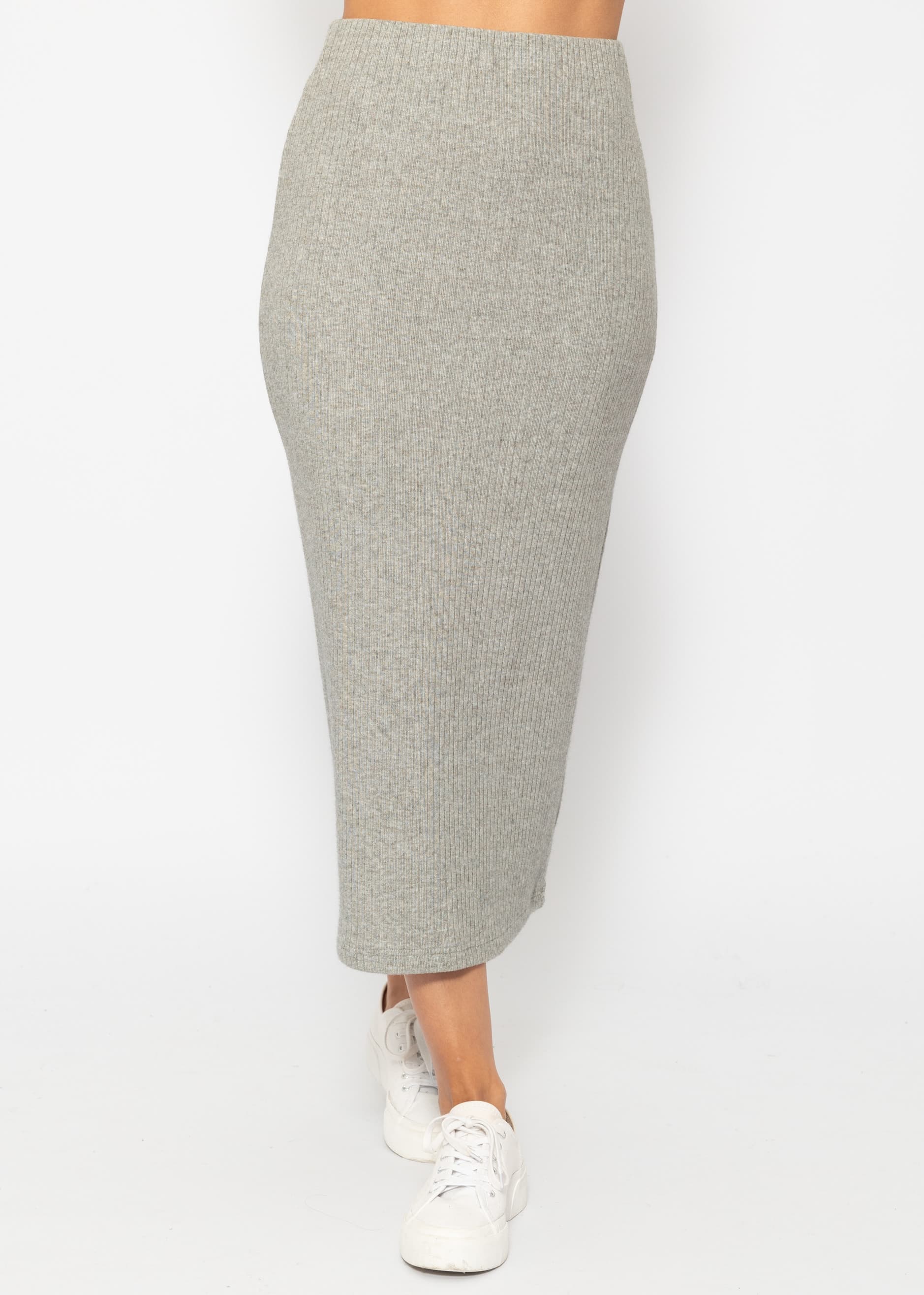 Ribbed midi-length skirt - grey