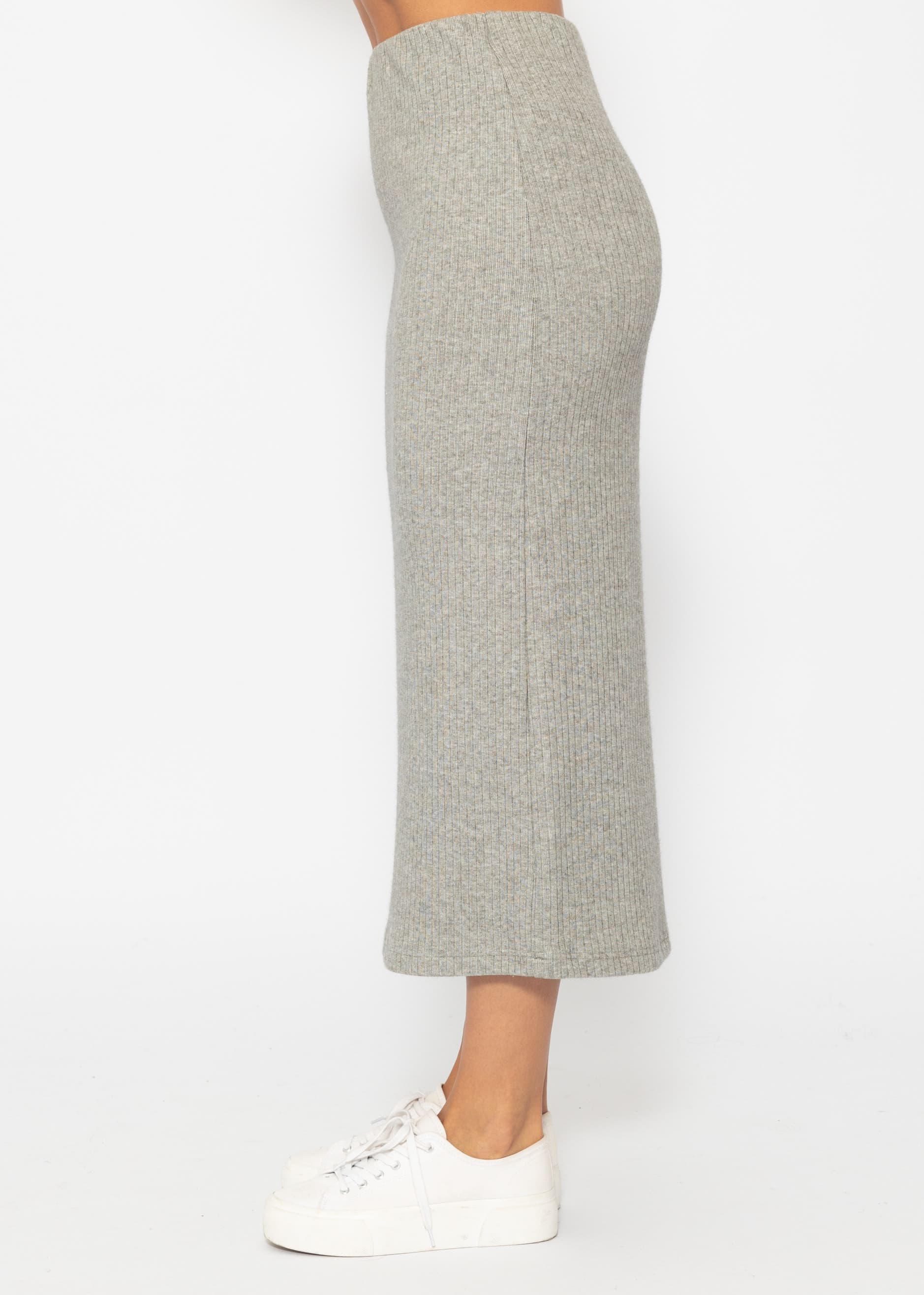 Ribbed midi-length skirt - grey