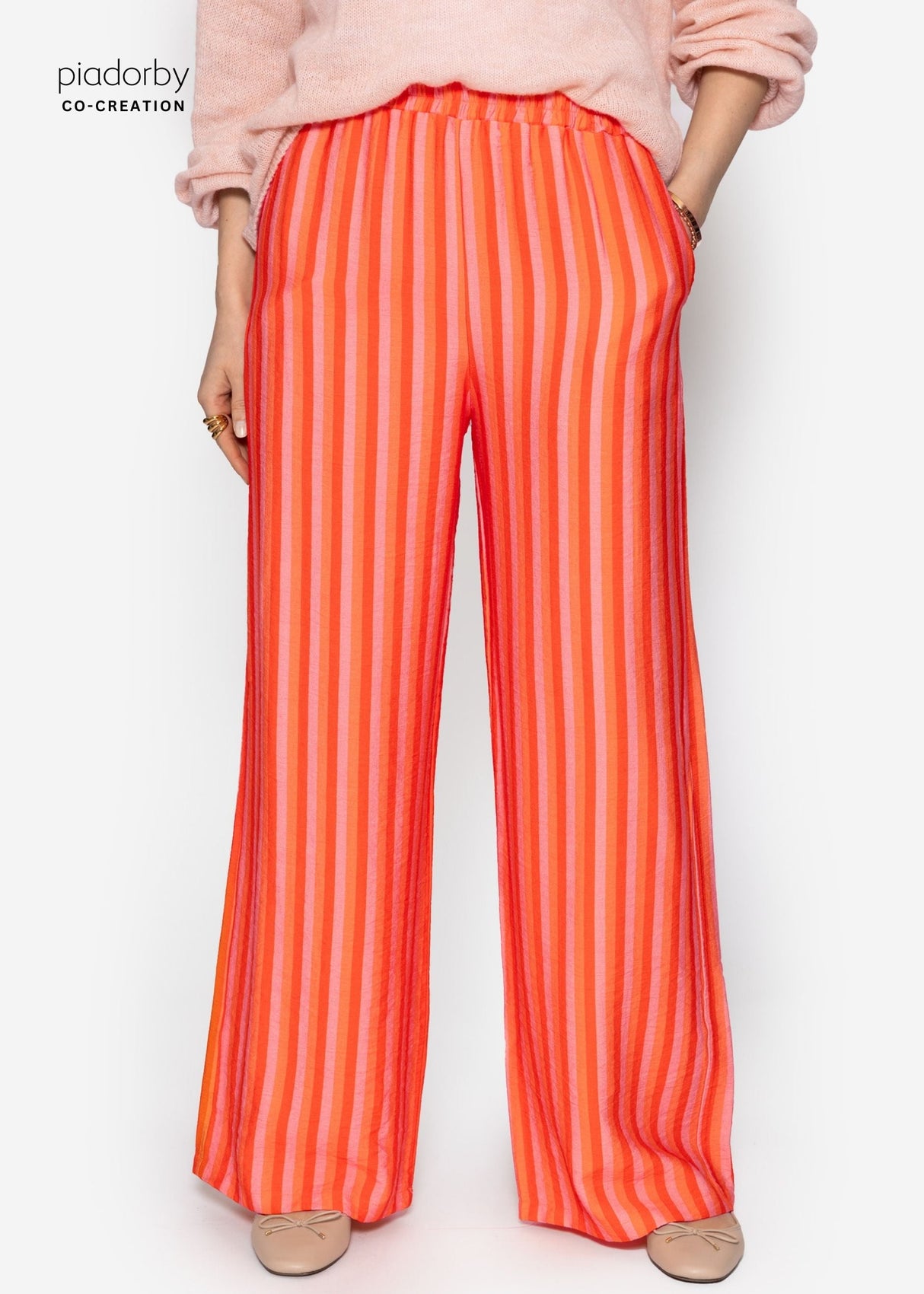 Striped trousers in viscose - orange
