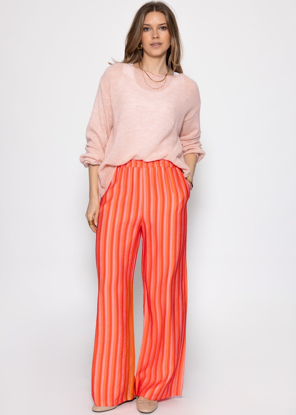 Striped trousers in viscose - orange