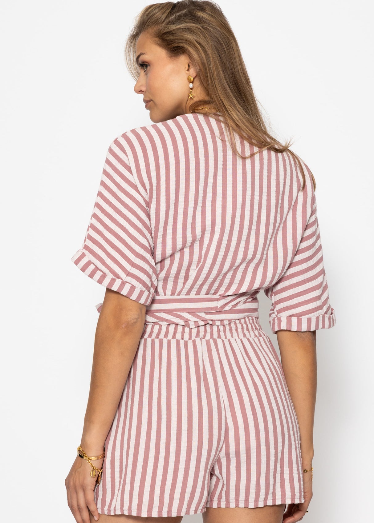 Striped Musselin Wickel Blouse - Altrosa