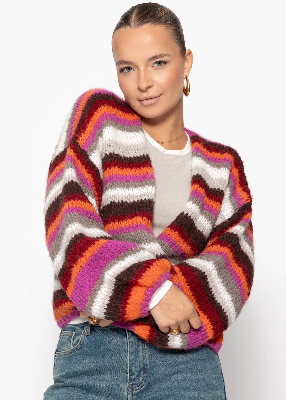 Gestreifter, mehrfarbiger Cardigan - orange