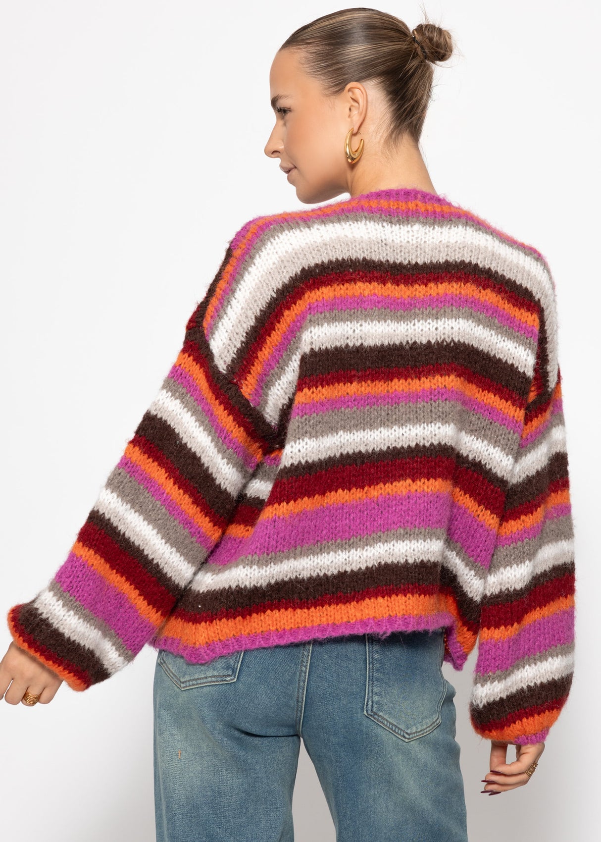 Gestreifter, mehrfarbiger Cardigan - orange