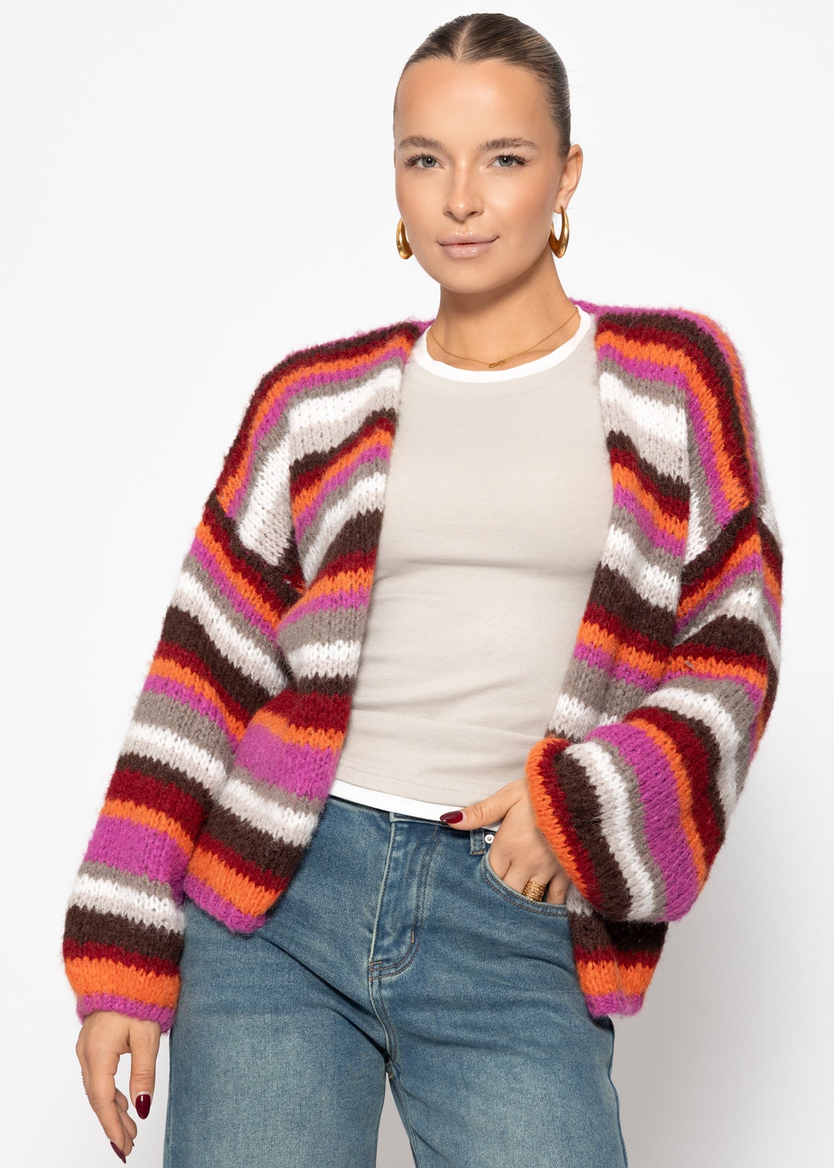 Gestreifter, mehrfarbiger Cardigan - orange