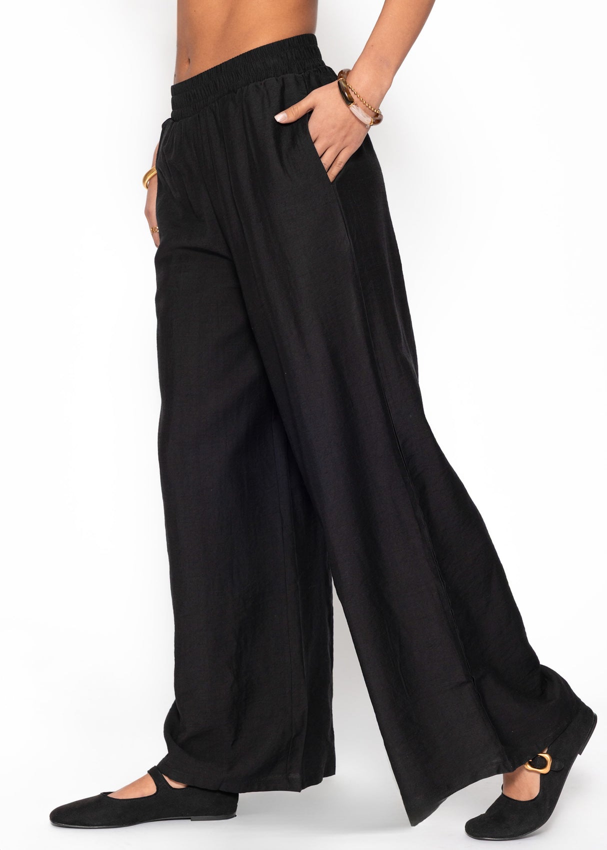 Shiny fabric trousers with a straight leg - black
