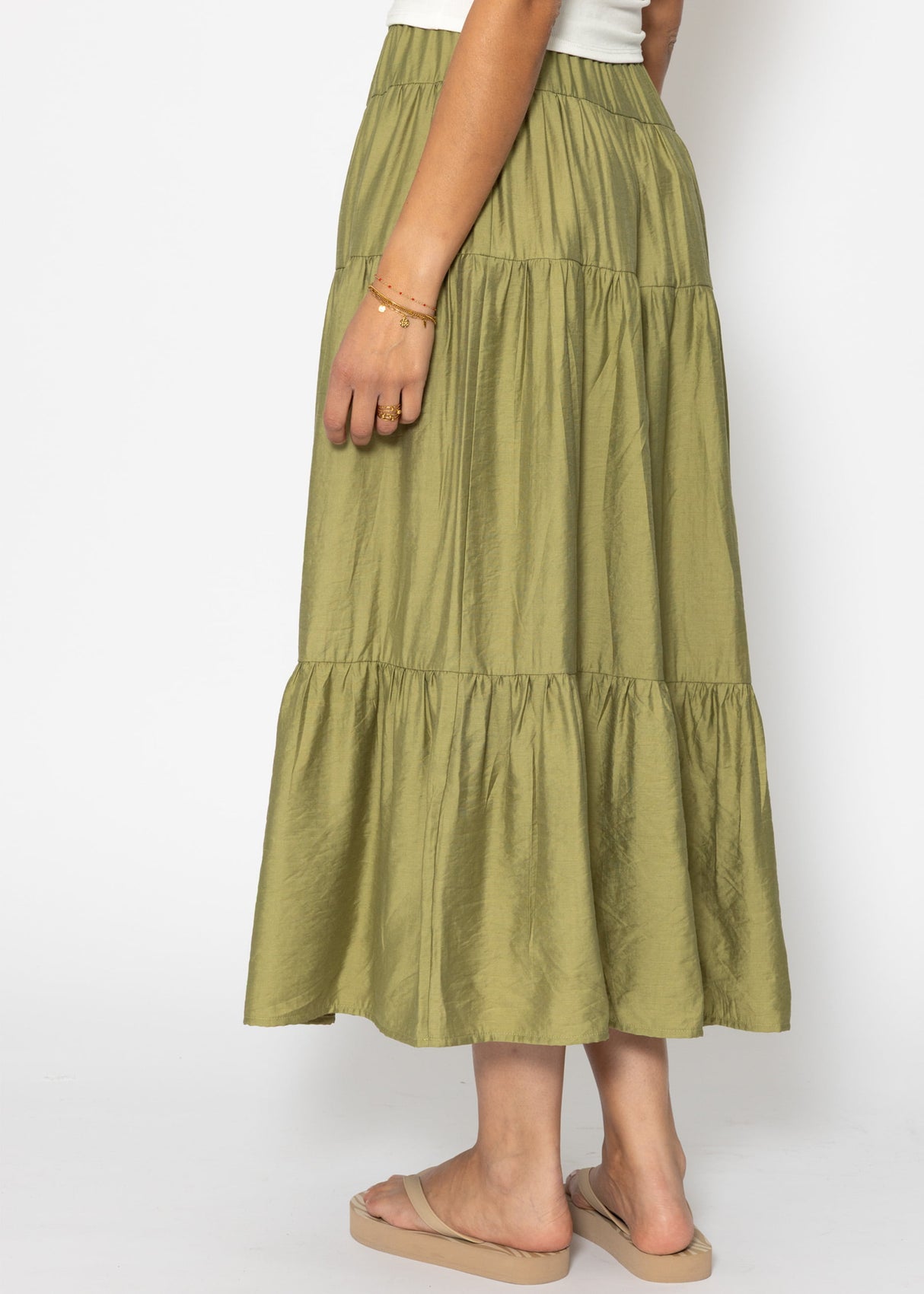Glänzender Maxi Volantrock - khaki