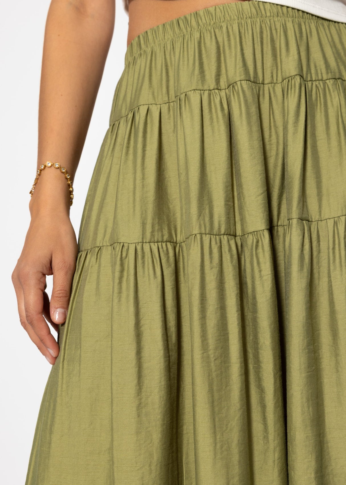 Glänzender Maxi Volantrock - khaki