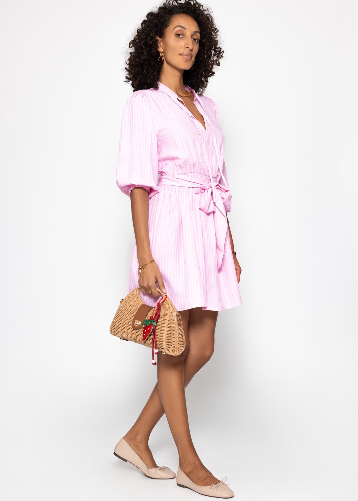 Hemdblusenkleid mit Gürtel - rosa