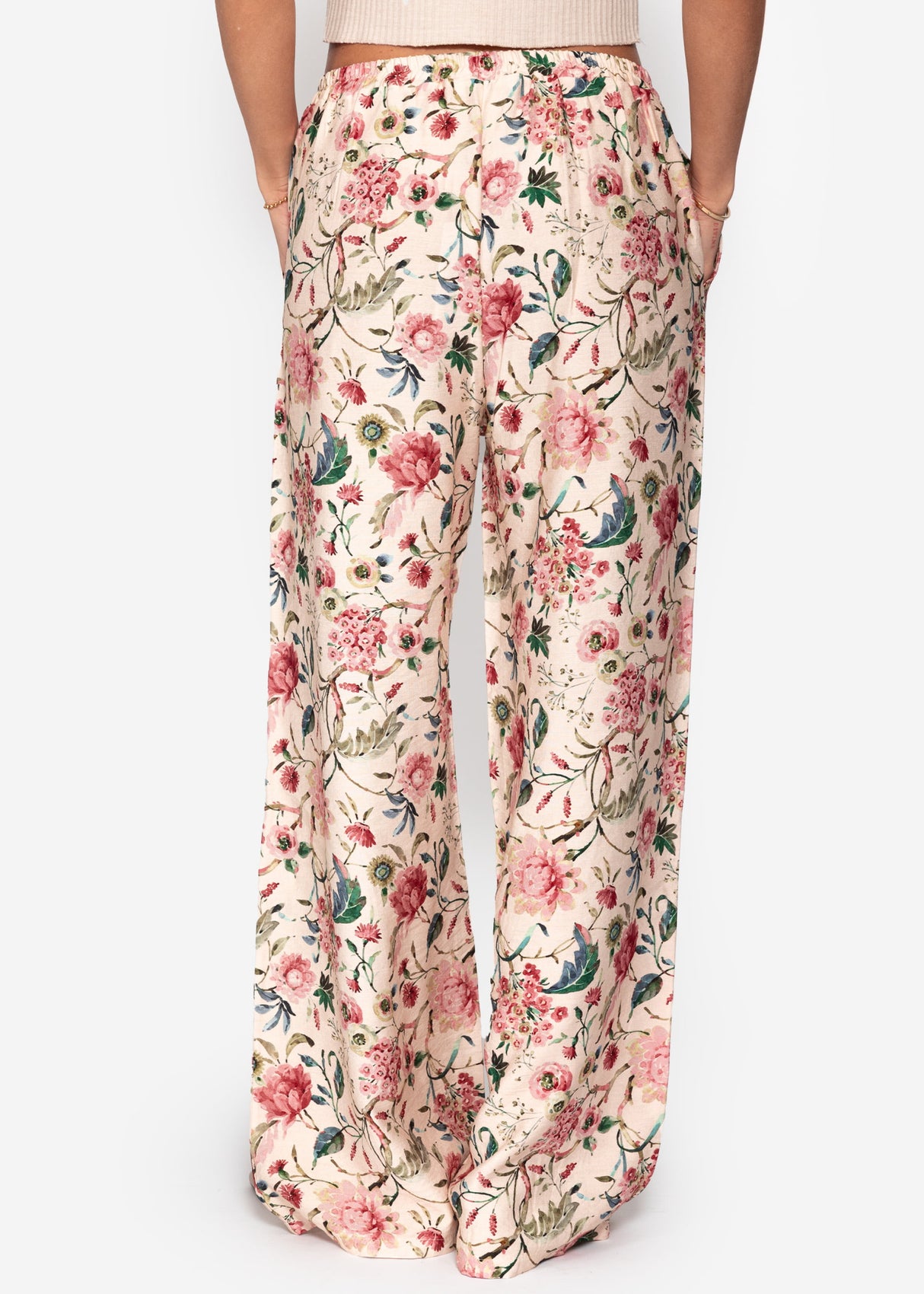Pants with floral pressure - beige