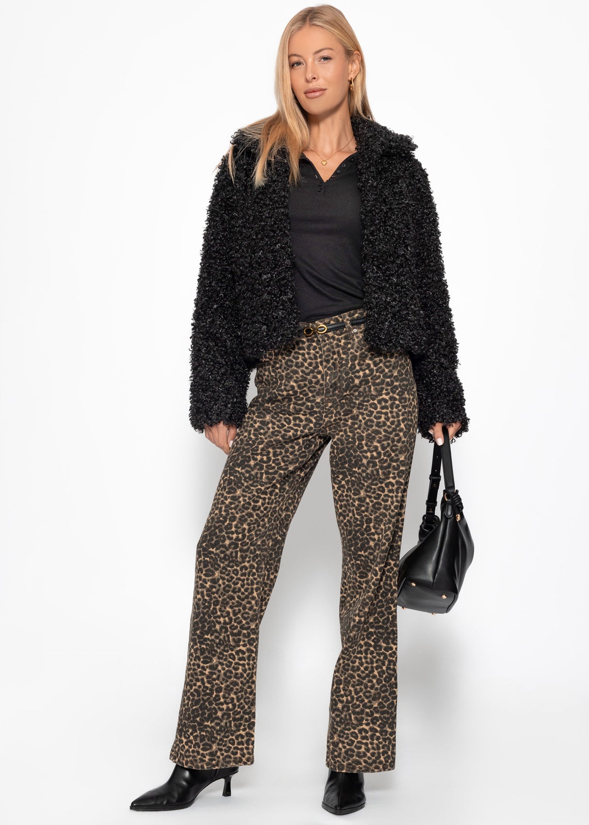 Jacke aus Teddyfell - schwarz