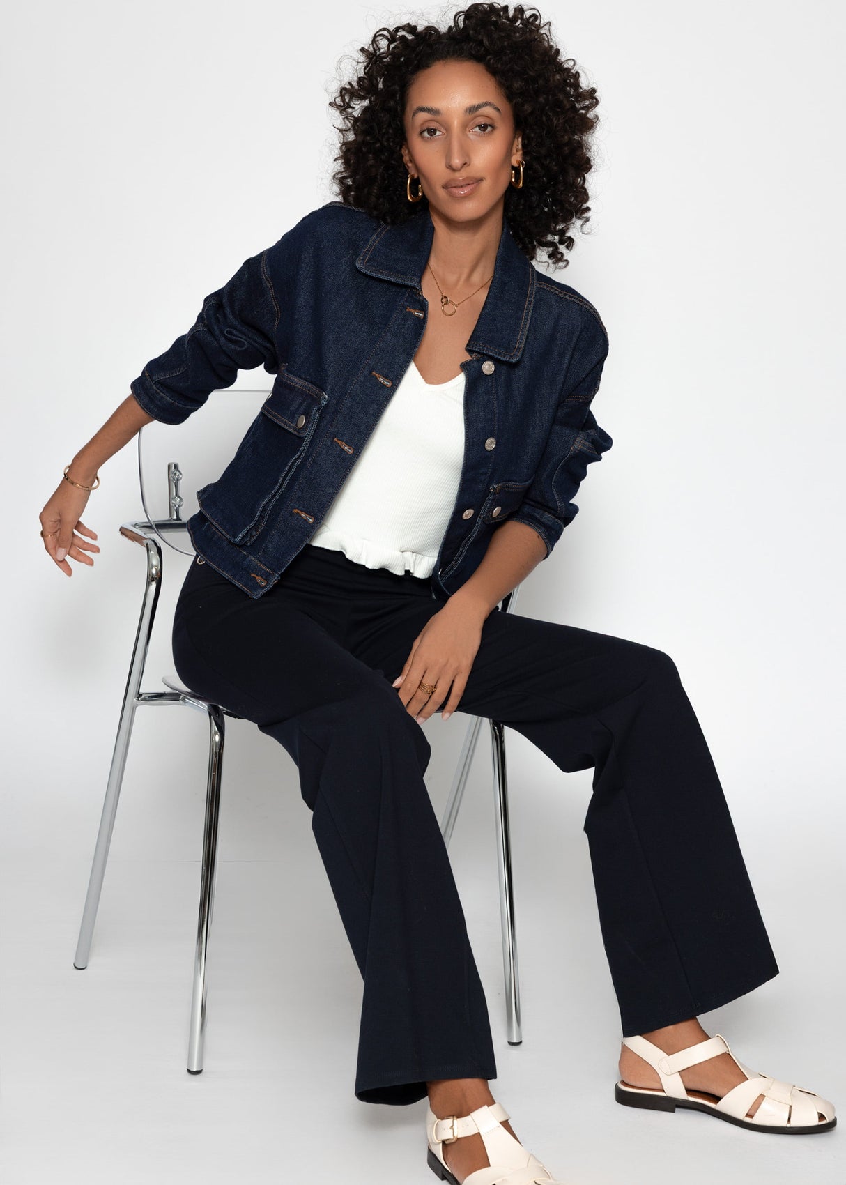 Jeans Jacke mit aufgesetzten Taschen - dunkelblau