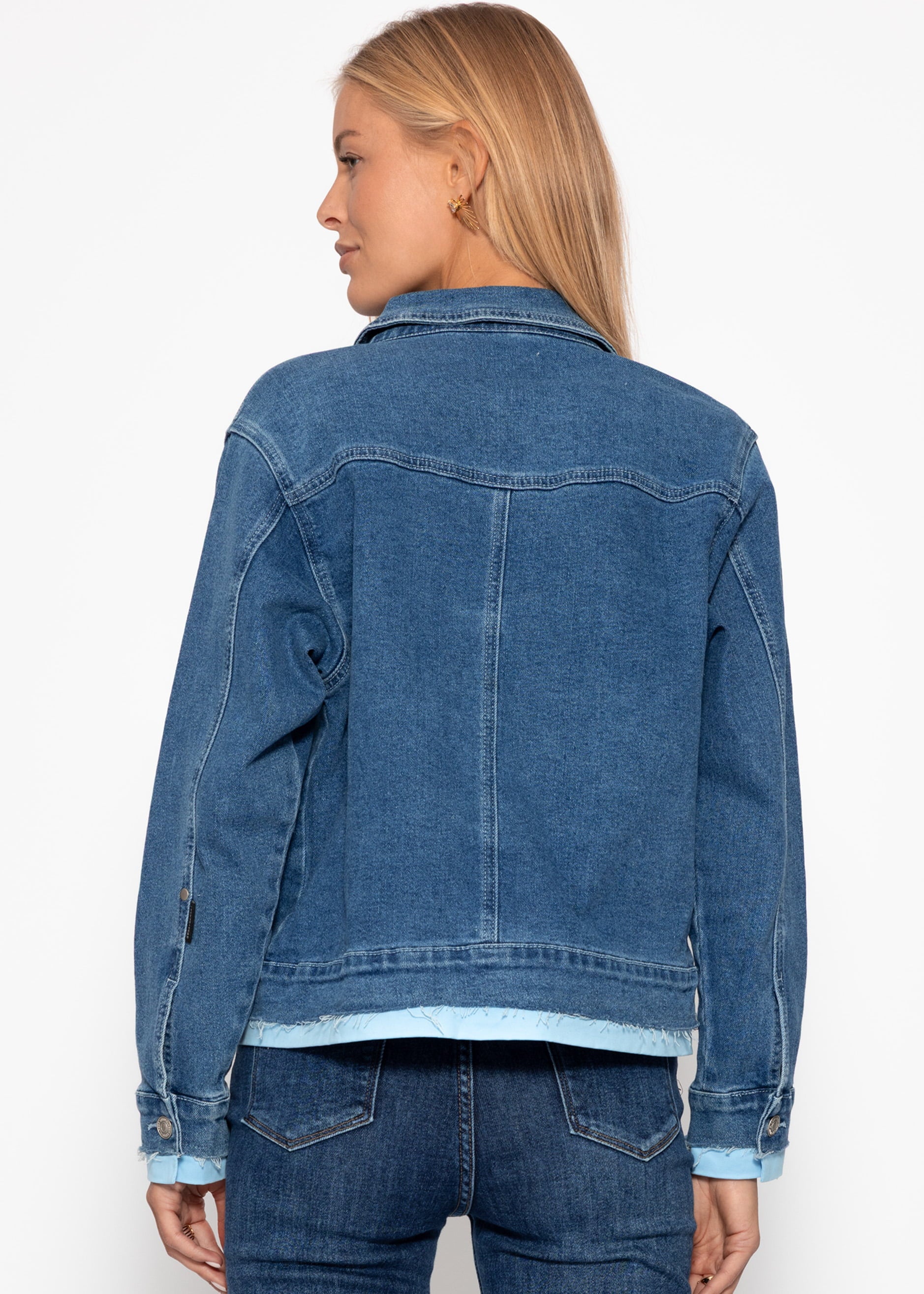 Jeans Jacke mit Kontrastsaum - blau